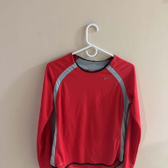 Nike Dri-Fit Long Sleeve Running Shirt - Red with Grey Panels - Picture 1 of 4